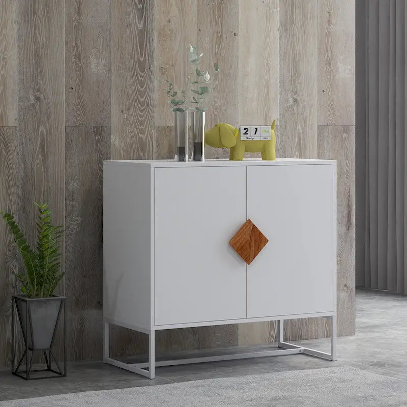 Solid Wood Square Shape Handle Deisign Sideboard with Doors