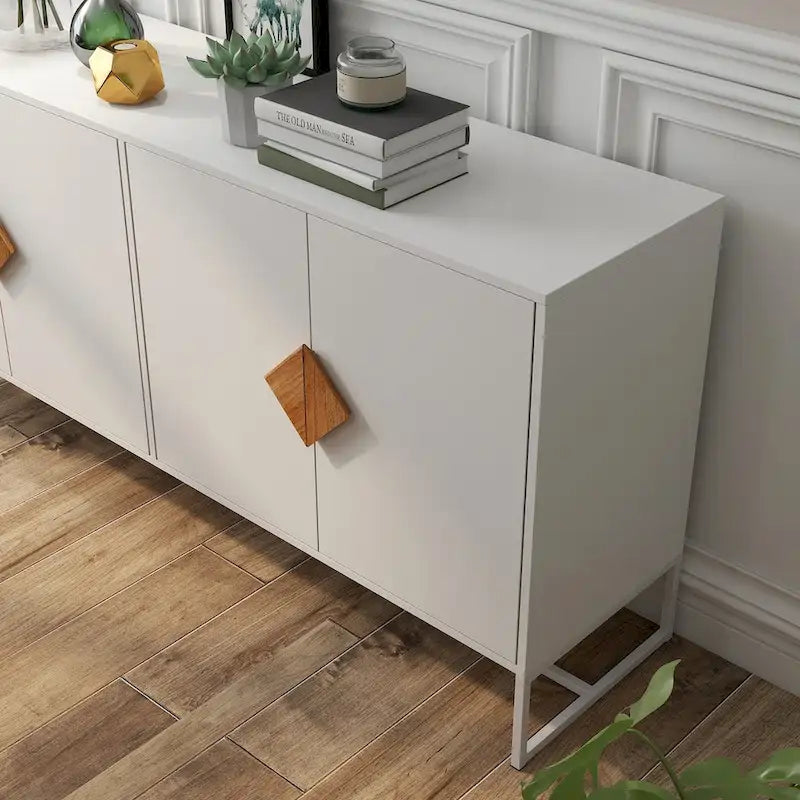 Solid Wood Square Shape Handle Deisign Sideboard with Doors