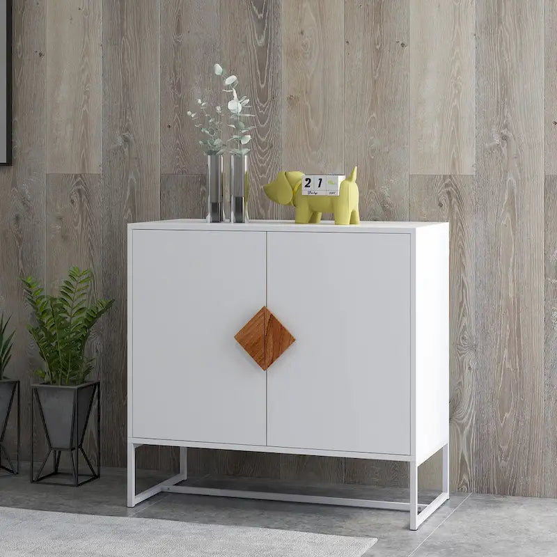 Solid Wood Square Shape Handle Deisign Sideboard with Doors
