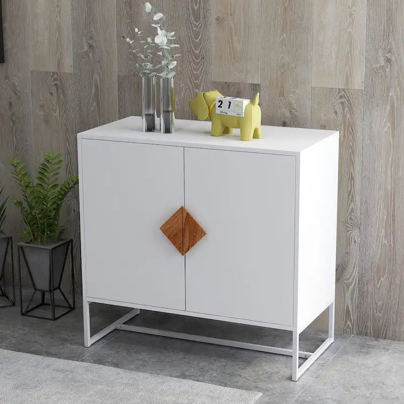 Solid Wood Square Shape Handle Deisign Sideboard with Doors