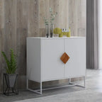 Solid Wood Square Shape Handle Deisign Sideboard with Doors
