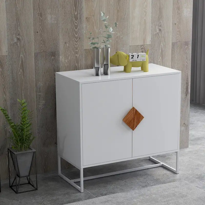 Solid Wood Square Shape Handle Deisign Sideboard with Doors