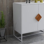 Solid Wood Square Shape Handle Deisign Sideboard with Doors