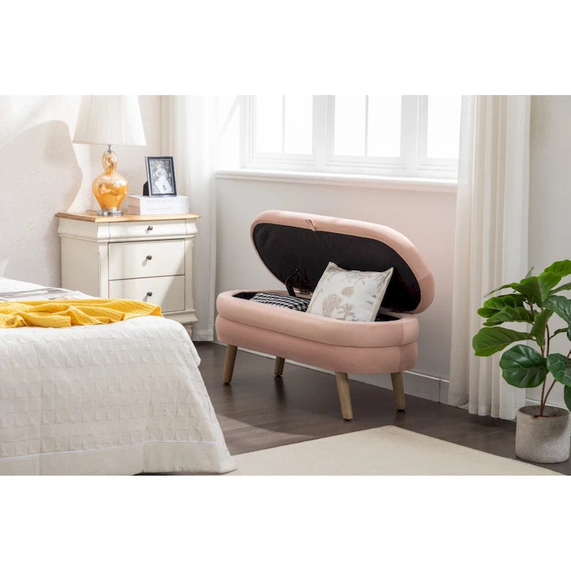 Velvet Fabric Storage Bench Bedroom Bench With Wood Legs For Living Room Bedroom Indoor