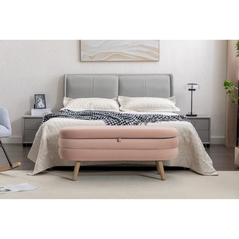 Velvet Fabric Storage Bench Bedroom Bench With Wood Legs For Living Room Bedroom Indoor