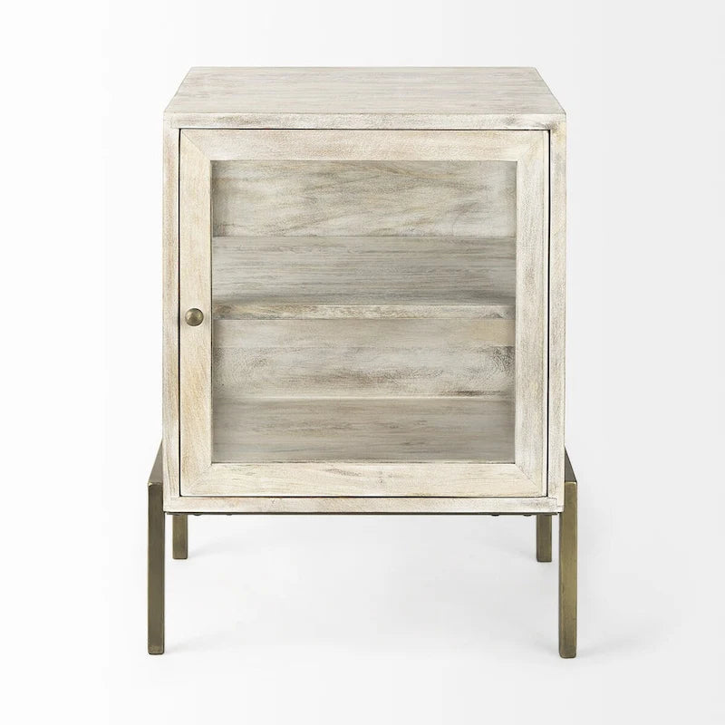 Rustic Weathered White and Gold Shadowbox Cabinet - 24 H x 22 W x 22 D