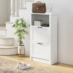 Shoe Storage Cabinet with Open Compartment and 2 Flip Drawers