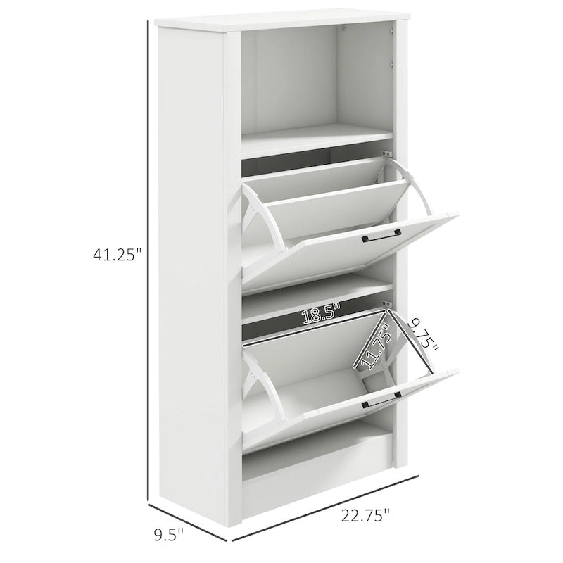 Shoe Storage Cabinet with Open Compartment and 2 Flip Drawers