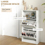 Shoe Storage Cabinet with Open Compartment and 2 Flip Drawers