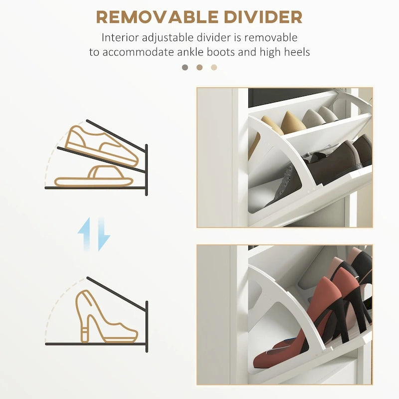 Shoe Storage Cabinet with Open Compartment and 2 Flip Drawers