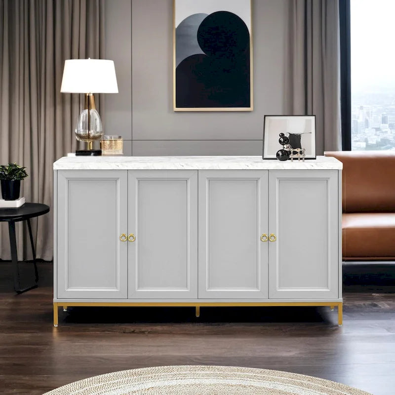 Modern Sideboard with Extra Large Storage Space with Metal Handles and Support Legs for Living Room and Dining Roo