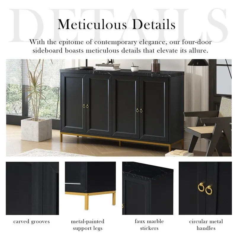 Modern Sideboard with Extra Large Storage Space with Metal Handles and Support Legs for Living Room and Dining Roo