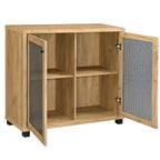 2 Doors Accent Cabinet with Metal Legs in Golden Oak and Black