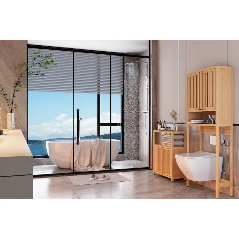 Large Capacity Bamboo Storage Cabinet Furniture for Bathroom Living Room with Shelves