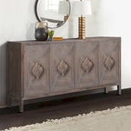 Antique Four Door Cabinet, Carved Flower Door Handle