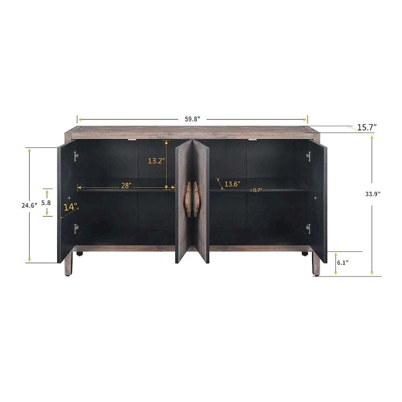 Antique Four Door Cabinet, Carved Flower Door Handle