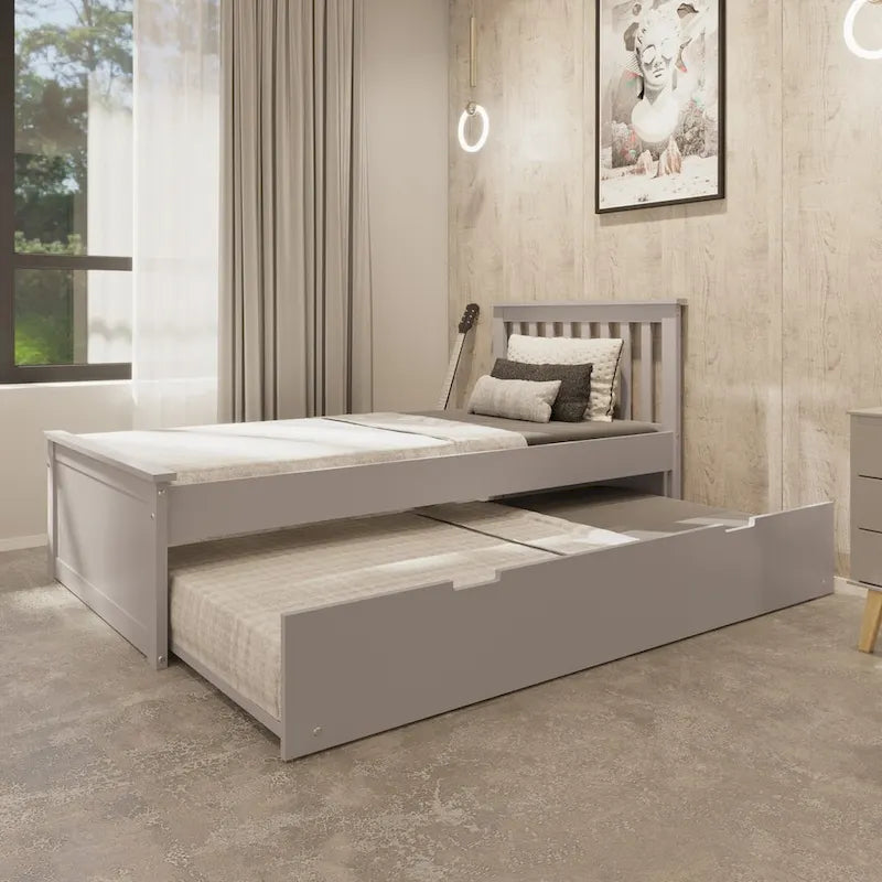 Yes4wood Twin Trundle Bed for Kids, Solid Wood