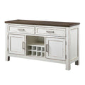 Ben 54 Inch Buffet Server, Brown Top, 2 Drawers, Wine Rack, Weathered White