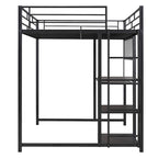 Black Metal Loft Bed with Desk, Whiteboard, and 3 Shelves, Includes Ladder