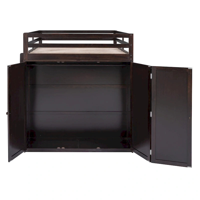 Full Loft Bed with Drawers, Desk, Wardrobe, and Guardrails