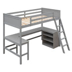 Wood Twin Loft Bed with Desk and Shelves