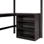 Wood Twin Loft Bed with Desk and Shelves