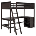 Wood Twin Loft Bed with Desk and Shelves