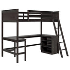 Wood Twin Loft Bed with Desk and Shelves