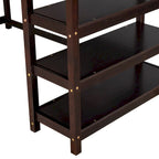 Espresso Twin Size Solid Wood Loft Bed with Integrated Desk, Storage Shelves, and Stable Guardrails