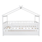 Full Pine House Bed with Twin Trundle, Guardrail