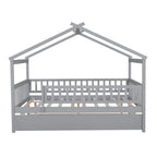 Full Pine House Bed with Twin Trundle, Guardrail