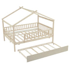 Full Pine House Bed with Twin Trundle, Guardrail