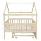Full Pine House Bed with Twin Trundle, Guardrail