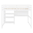 Wooden Loft Bed with Shelves, Desk and Writing Board