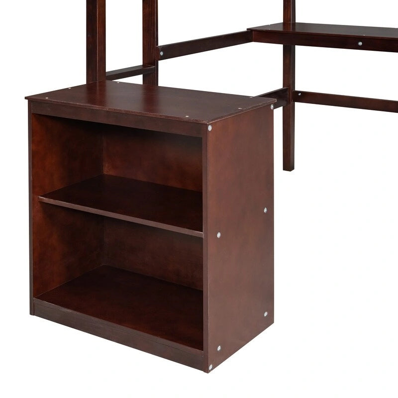 Wooden Full size Loft Bed with Desk and Writing Board