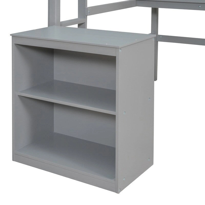 Wooden Full size Loft Bed with Desk and Writing Board