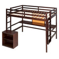 Espresso Pine Wood Loft Bed with Desk and Cabinet, Writing Board, Full-Length Guardrail
