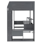 Wood Twin Size Gaming Loft Bed with Desk, Multi-storage Shelves, LED and Charging Station, Dark Gray