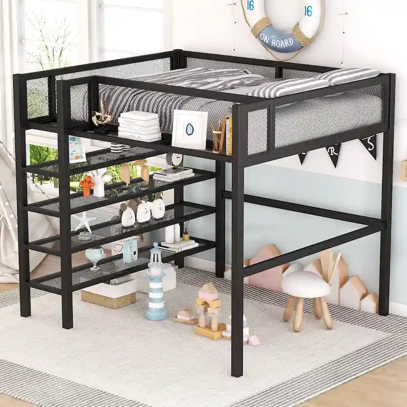 Full Loft Bed with Four Shelves
