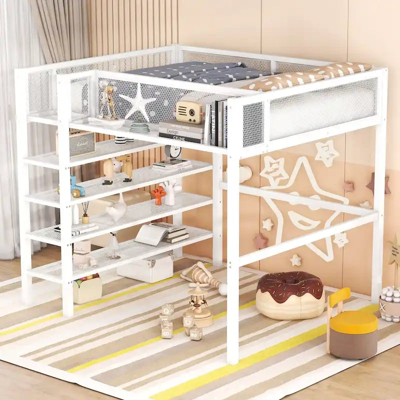 Full Loft Bed with Four Shelves