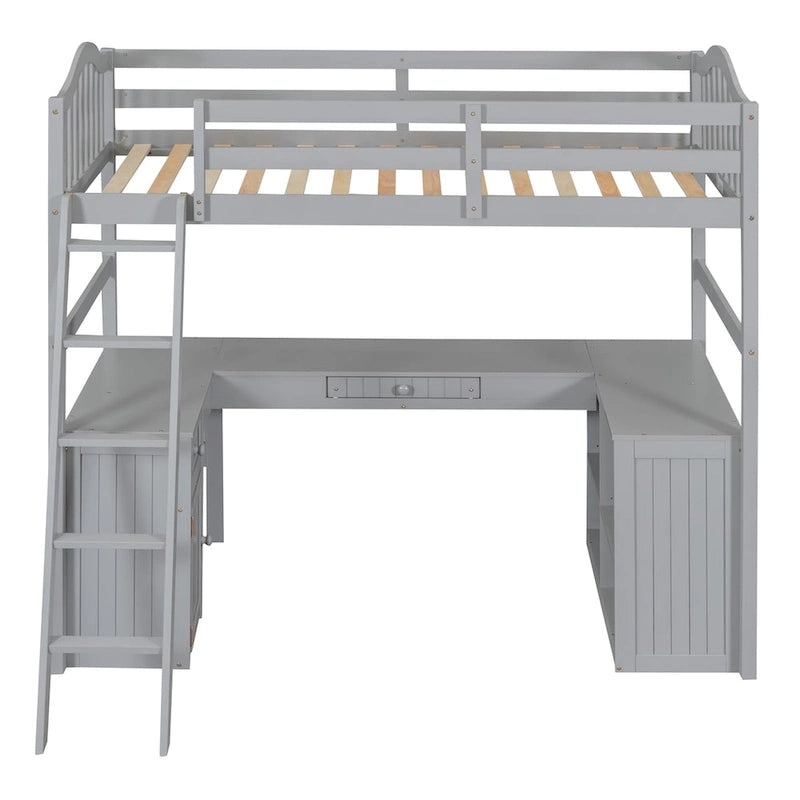 Wooden Loft Bed with Drawers, Cabinet, Shelves and Desk