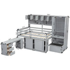 Wooden Loft Bed Big Storage with Under-bed Desk, Drawers and Shelves