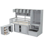 Wooden Loft Bed Big Storage with Under-bed Desk, Drawers and Shelves