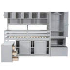 Wooden Loft Bed Big Storage with Under-bed Desk, Drawers and Shelves