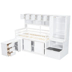 Wooden Loft Bed Big Storage with Under-bed Desk, Drawers and Shelves