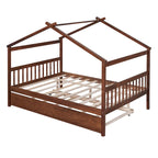 Wooden Full House Day Bed with Trundle