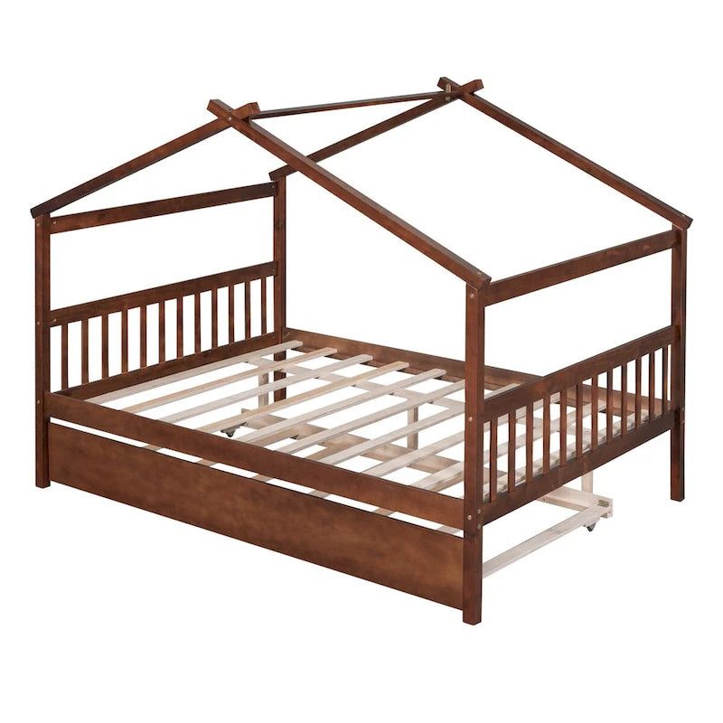 Wooden Full House Day Bed with Trundle