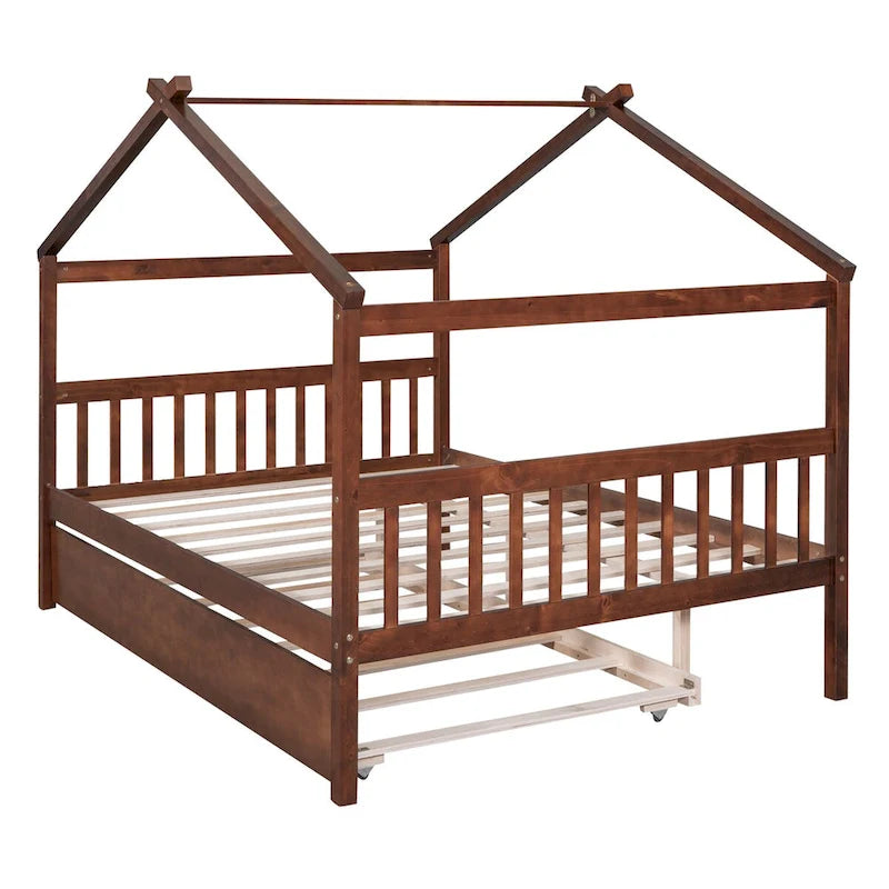 Wooden Full House Day Bed with Trundle