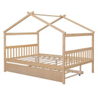 Wooden Full House Day Bed with Trundle