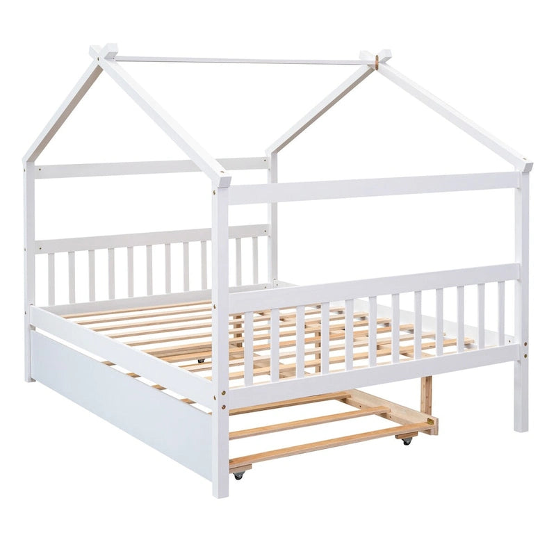 Wooden Full House Day Bed with Trundle